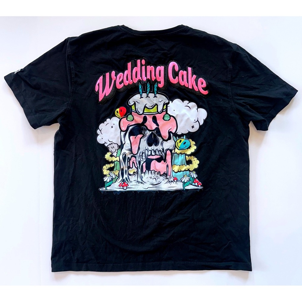 Wedding Cake Wake Bake and Cake Skull Graphic Tee Black Mens XL Short Sleeve